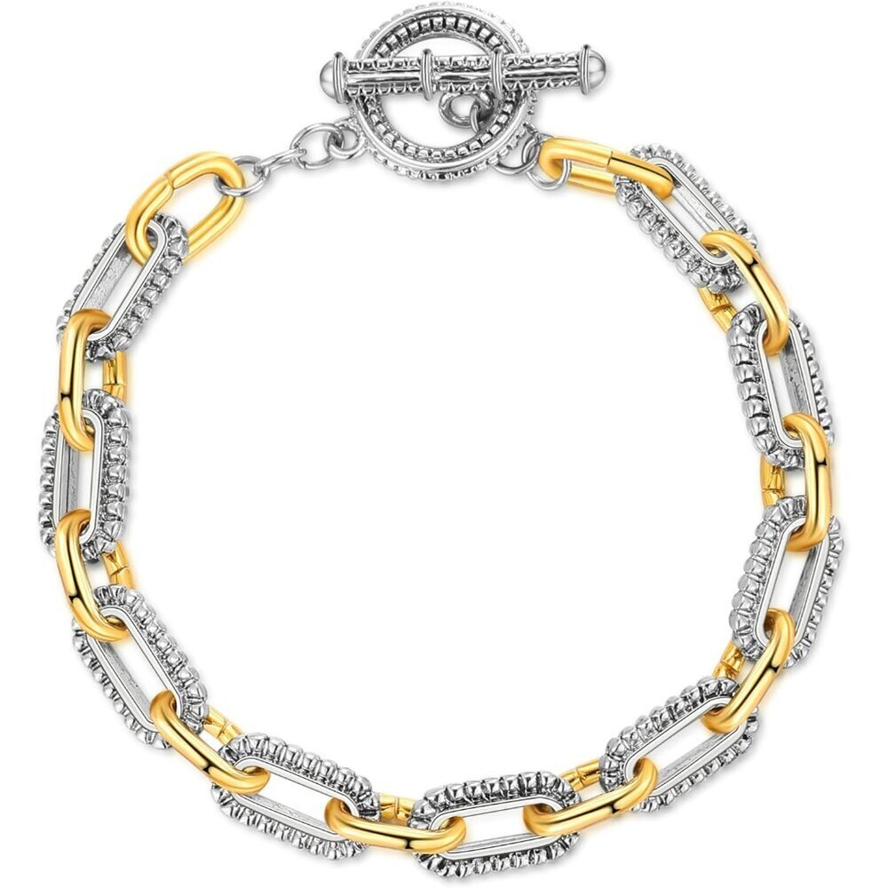 Link Bracelet Women Gold Silver Two-Tone Circles Chain Wire Bangle Jewelry